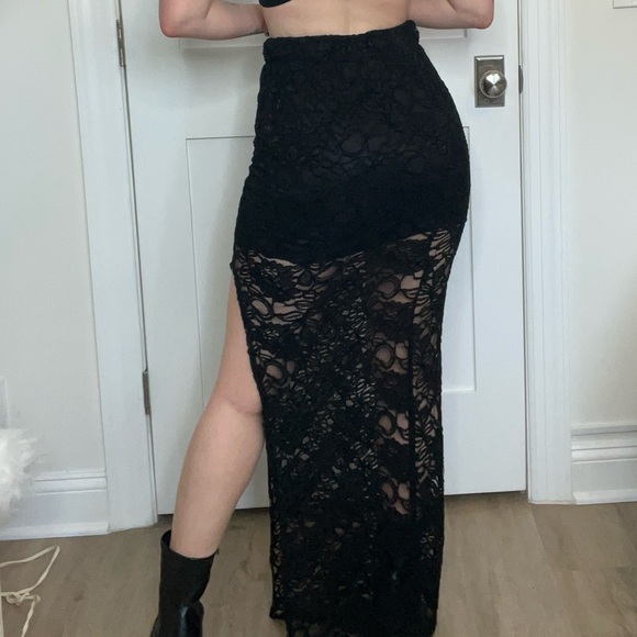 Lace Biker Mini Skirt with Slit - Picture 5 of 7